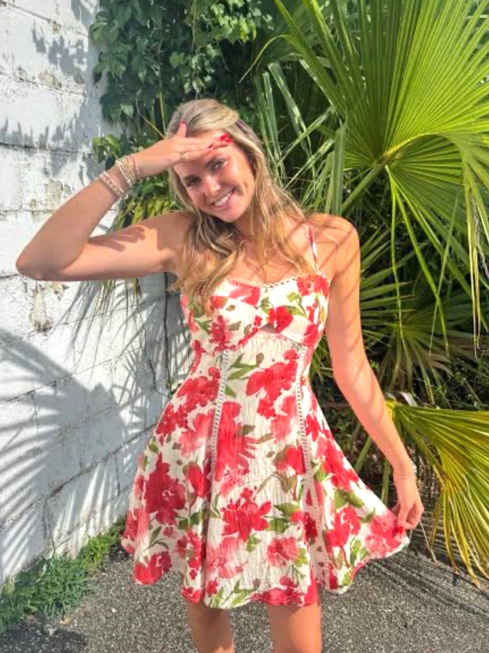 MARBLE White Mini Dress with Red Floral Print